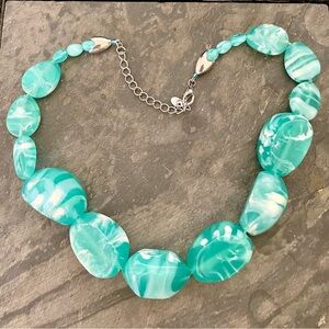 Turquoise Marbled Bead Statement Necklace